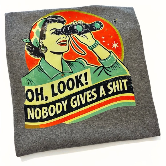 Tops - Gray Graphic Tee with Retro Design